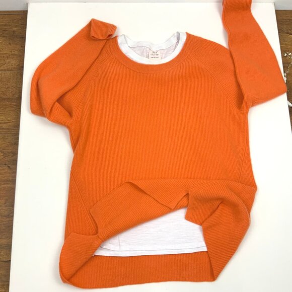 Cinq à Sept Orange 100% Cashmere White T-Shirt Layered Knit Sweater Sz M - Picture 13 of 16